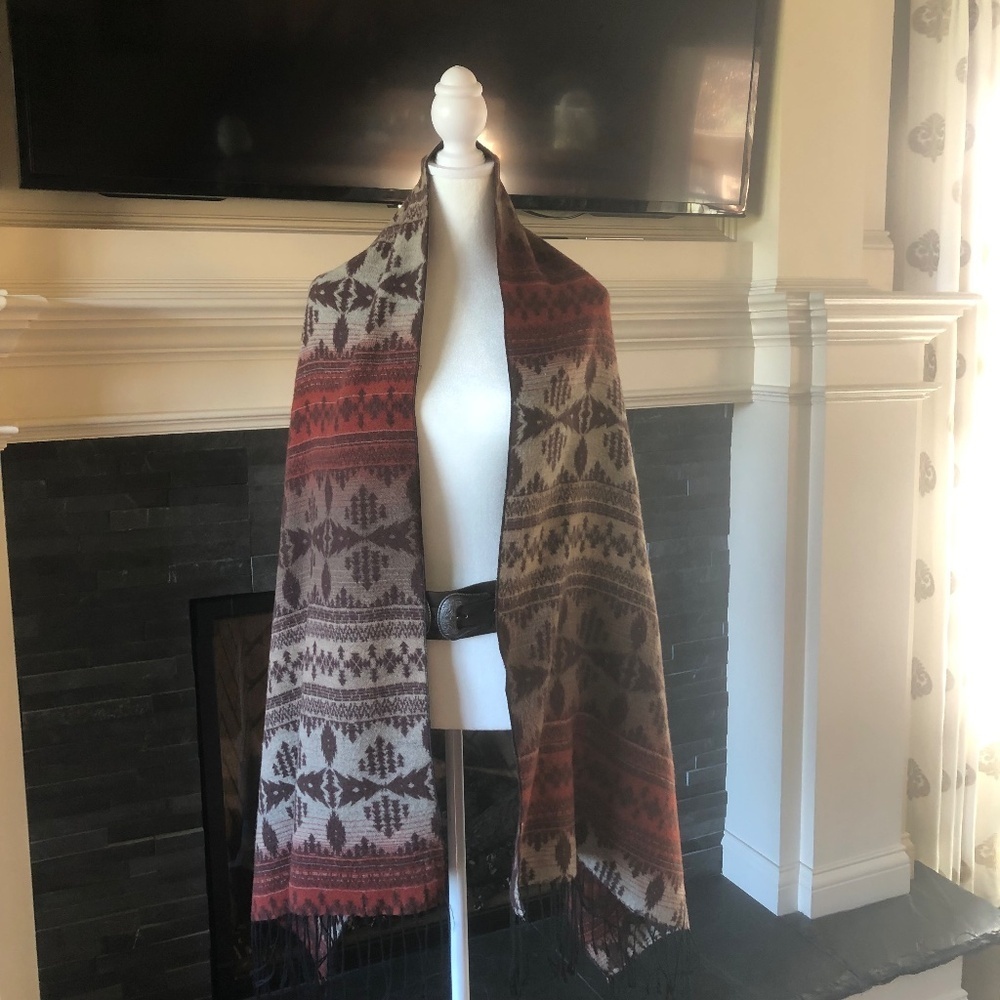 Wool blend wrap - One Size - Brown orange beige Southwestern vibe One size 71x24 - Picture 2 of 13
